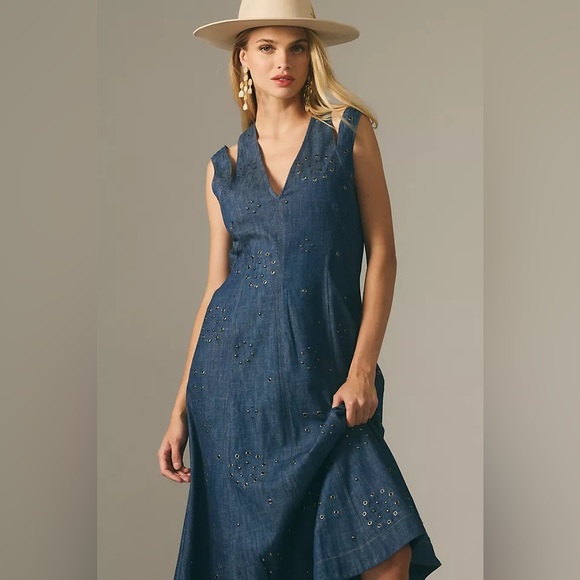 Anthropologie Grommet Denim Midi Dress - Picture 2 of 15